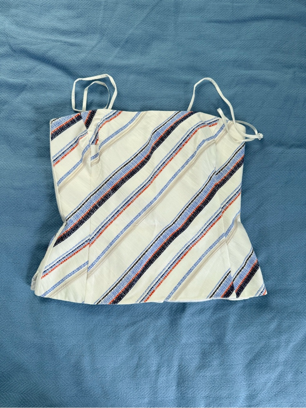 White House Black Market White Striped Tank with Blue & Red Accents